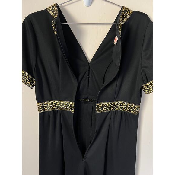 Vintage Mary-Martin Florida Black Gold Trim Short Sleeve Maxi Dress Size Small - Picture 7 of 11